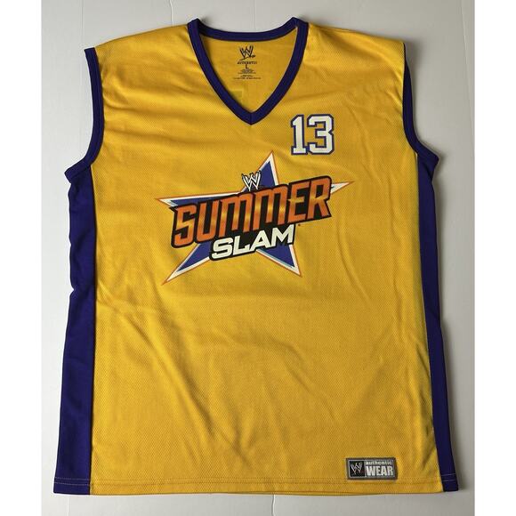 WWE Authentic Summerslam Basketball Jersey Mens Size L Yellow LA *flaw On Back* - Picture 1 of 10